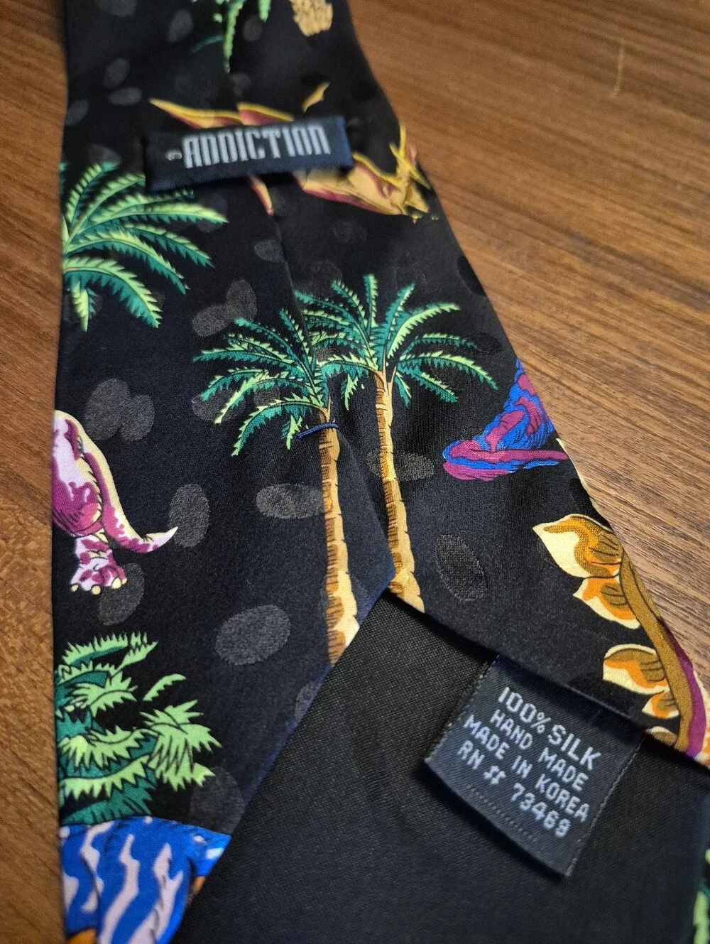 Vintage 90s Tropical Silk Dinosaur Print Tie